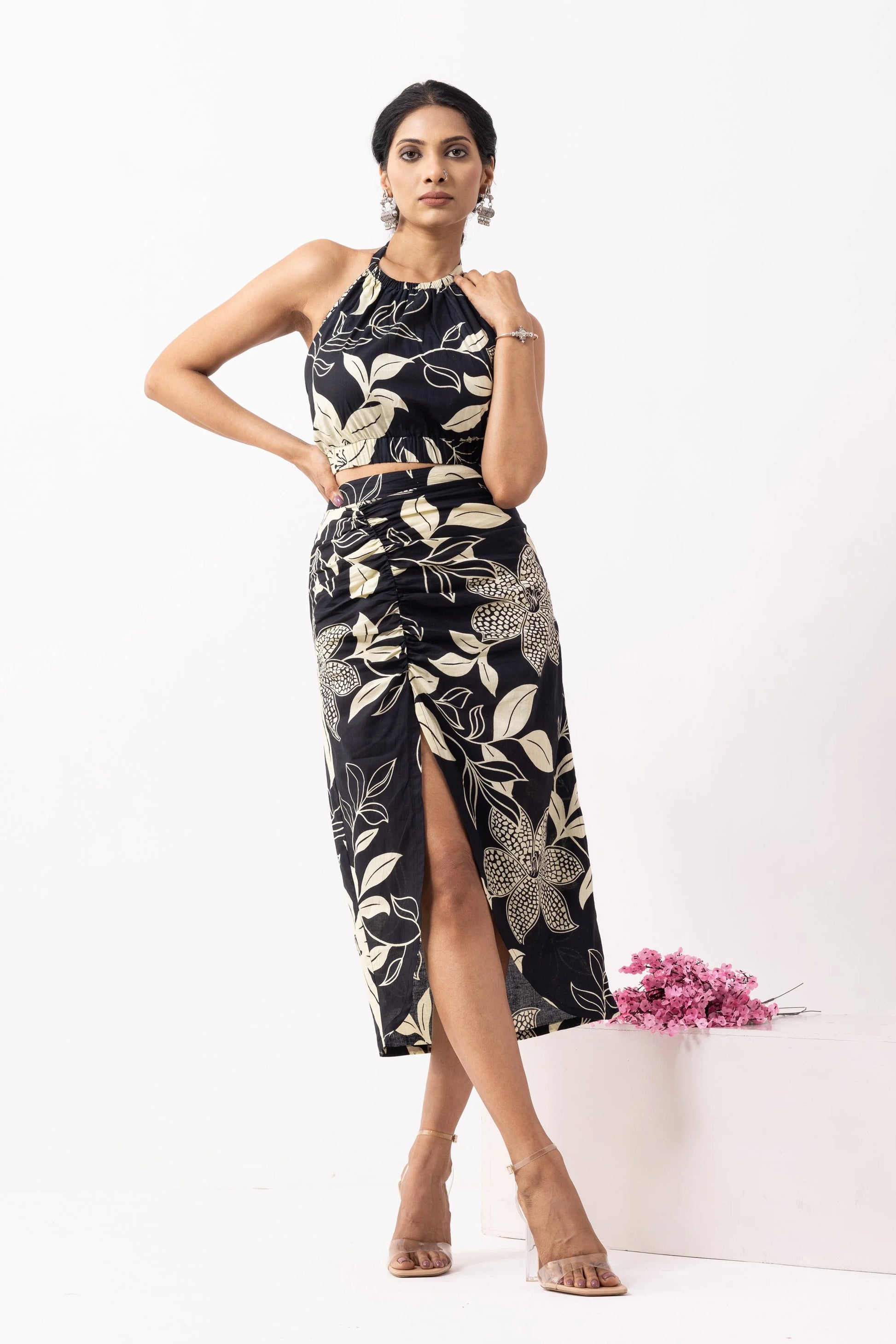 Black Block Printed Adele Co-ord Set (Set of 2)- IC