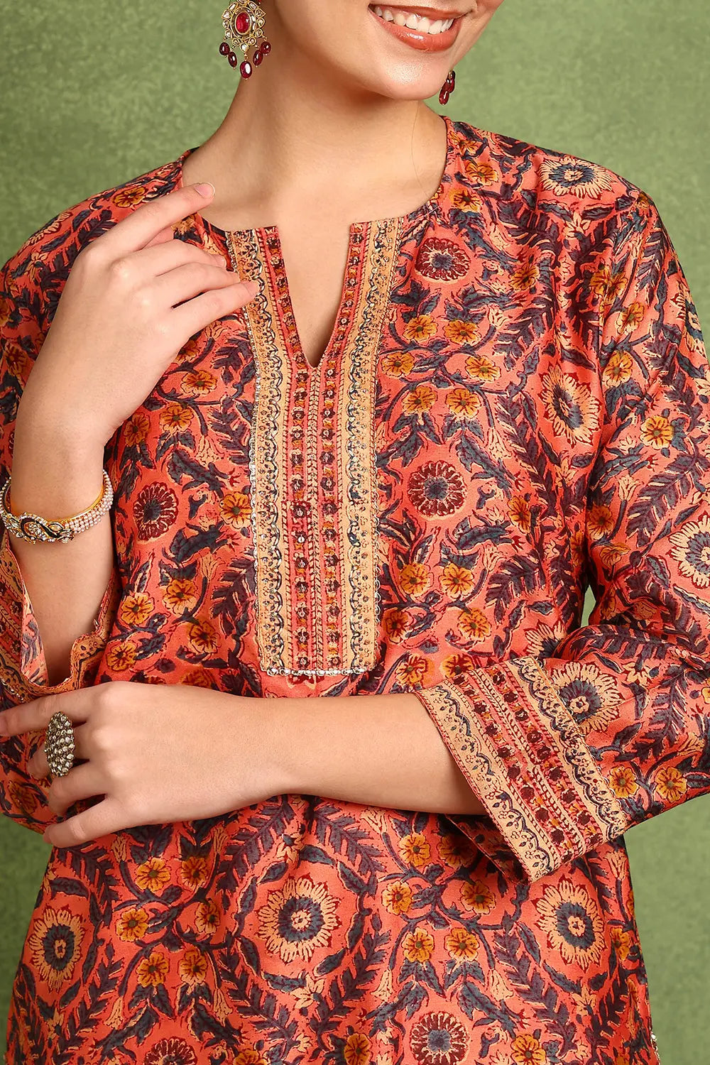 Rust Chanderi Silk Kurta