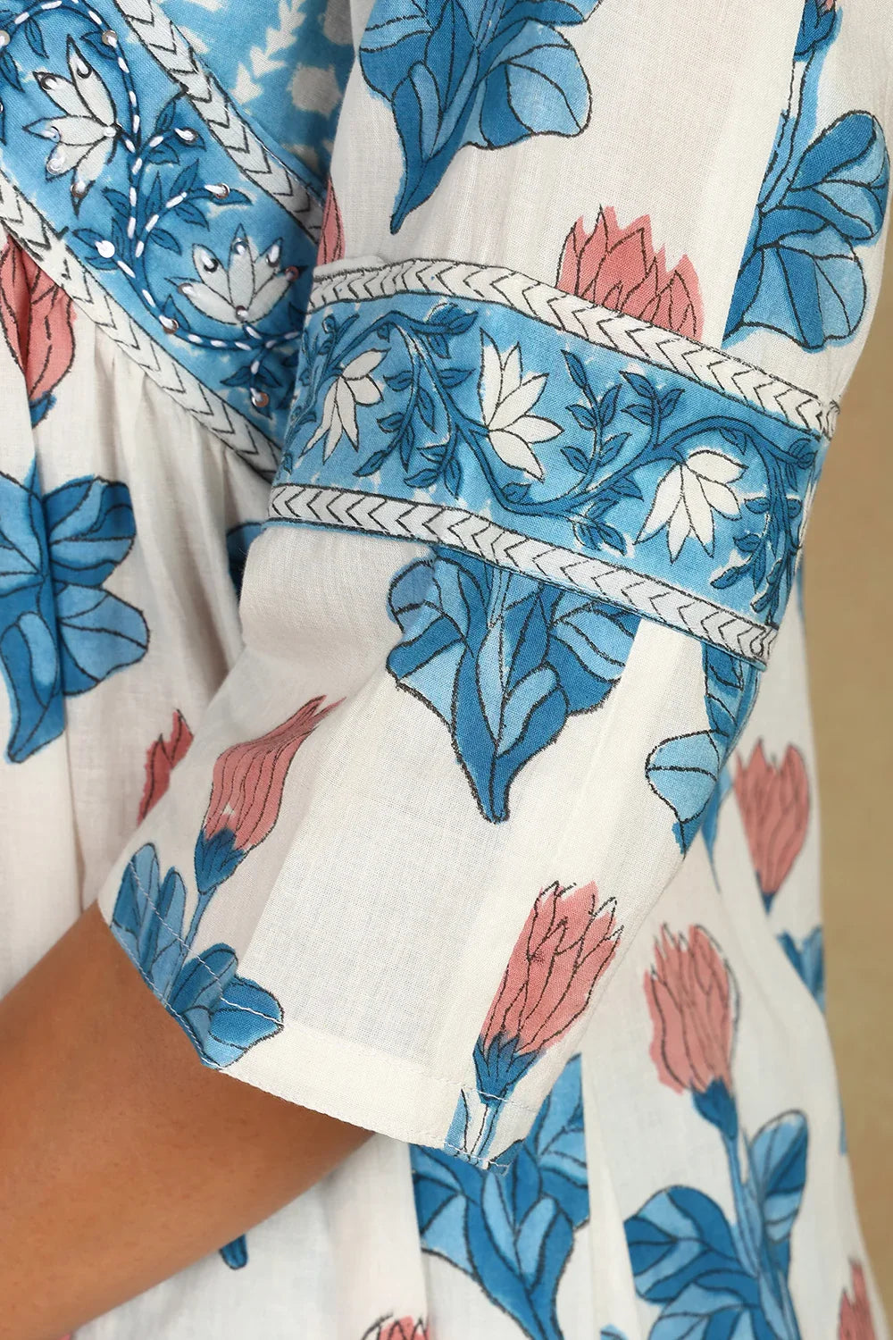 White/ Blue 'A' Line Kurta