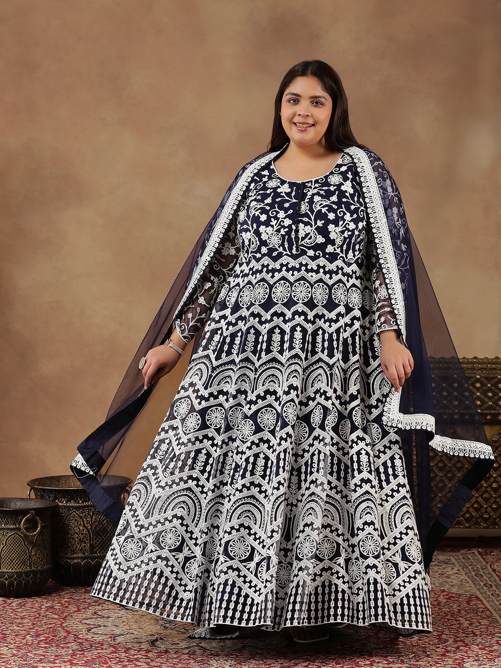 Royal Blue Women Ethnic Motifs Printed Kurta - ID