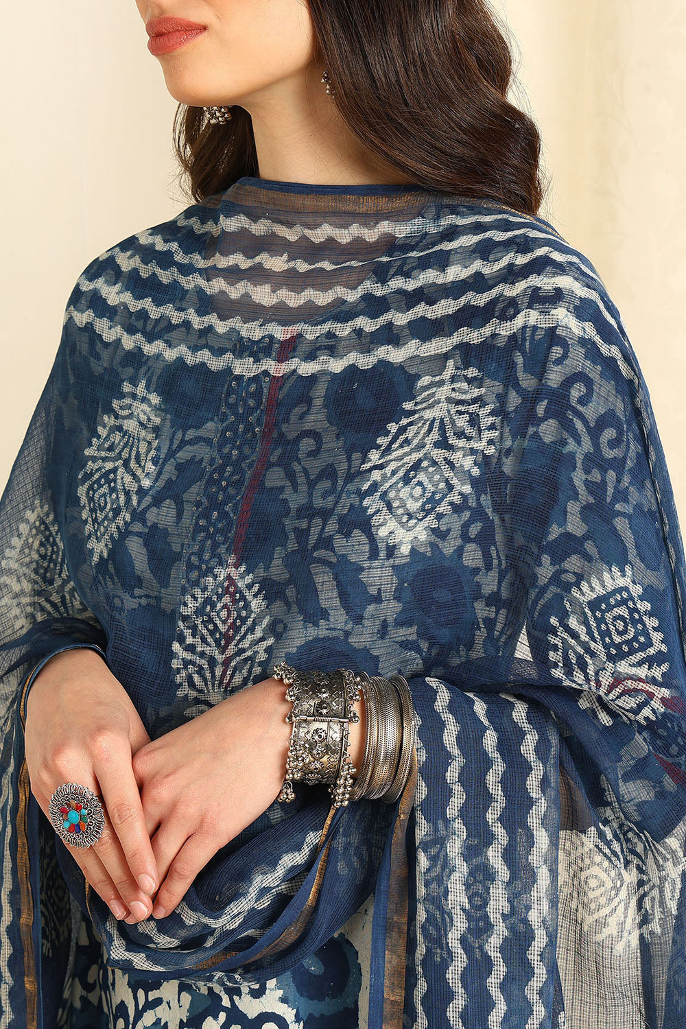 Indigo Blue Kota Doria Dupatta