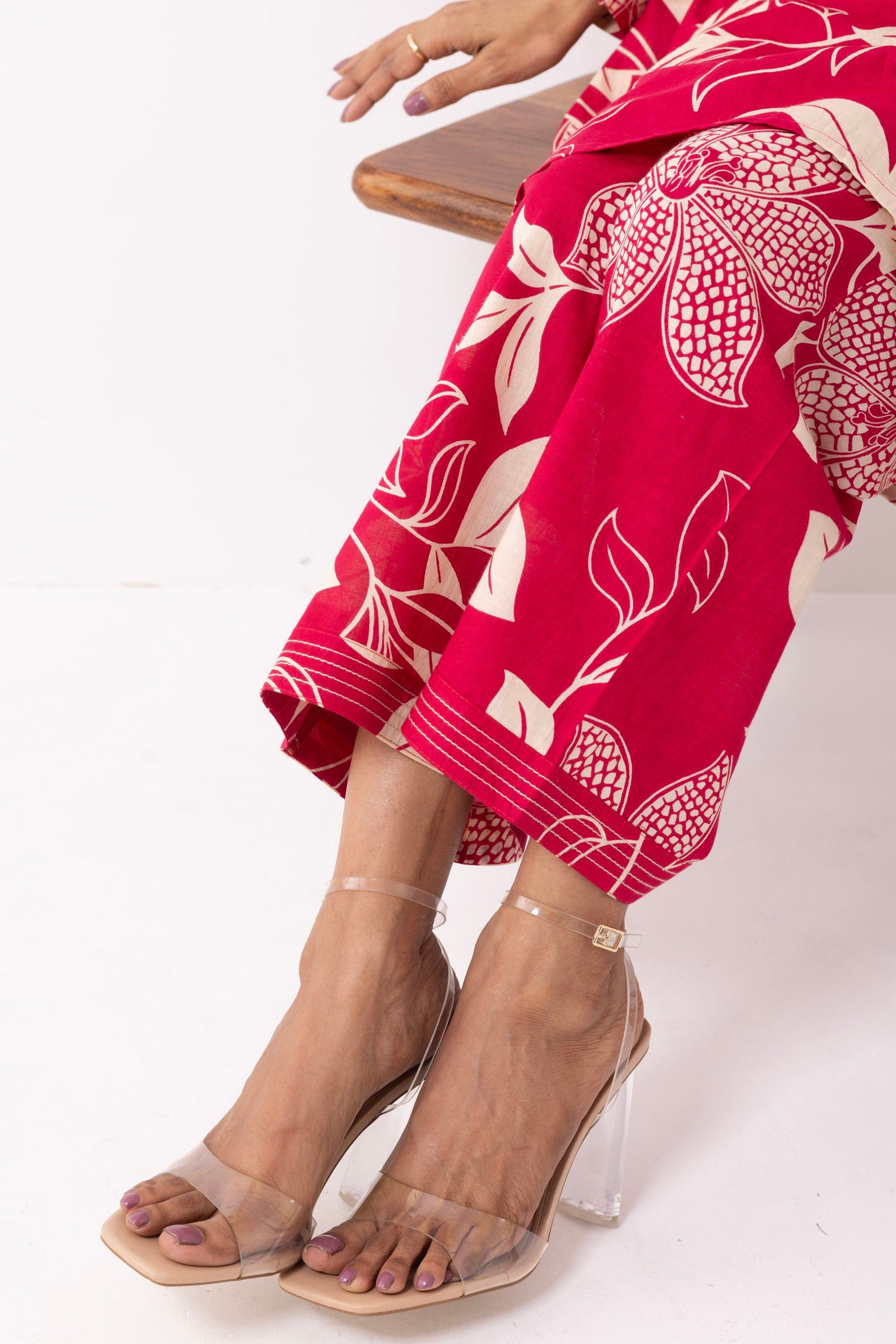 Crimson Red Block Printed Aadhira Kurta Set (Set of 2)- IC