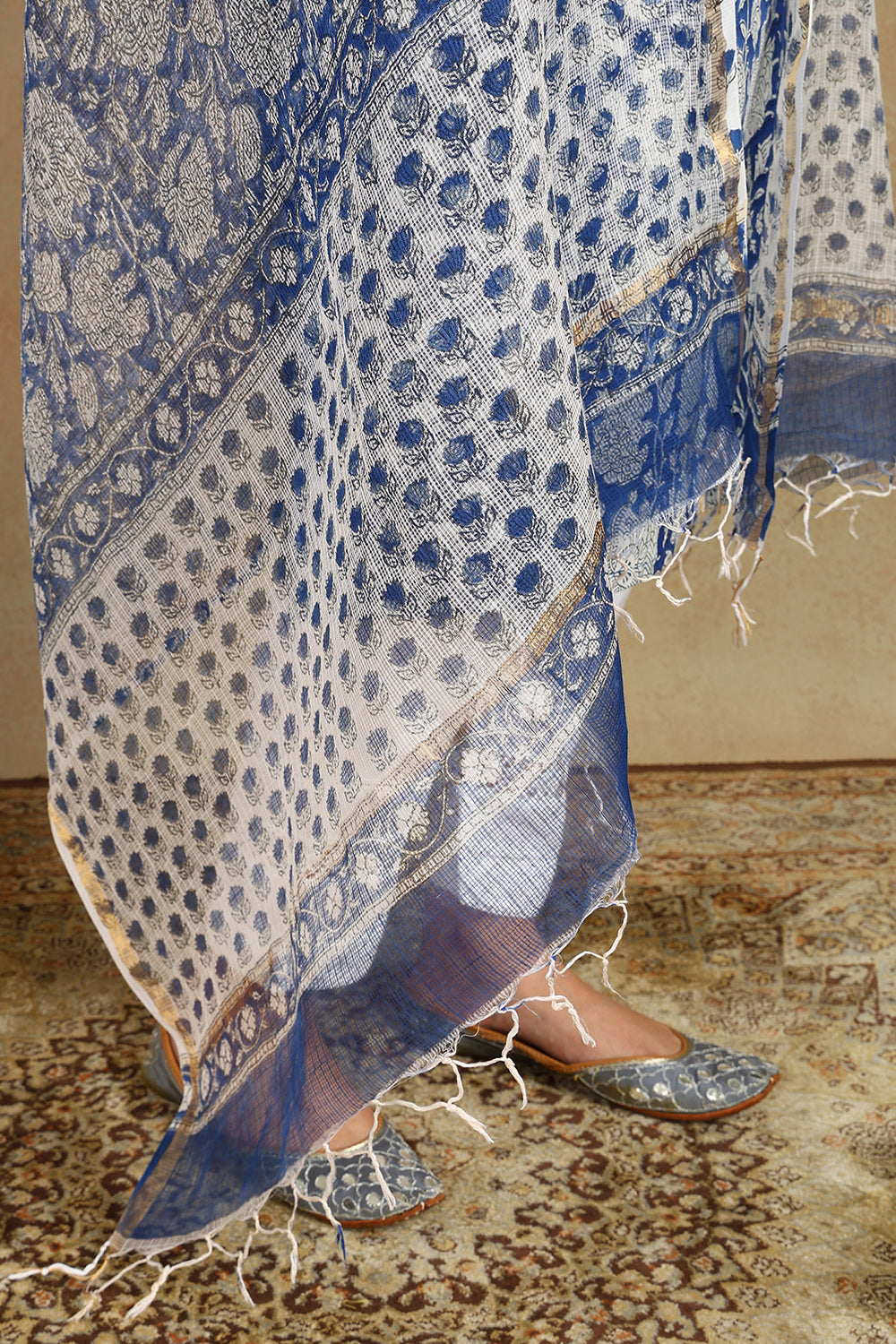 Blue/White Kota Doria Dupatta