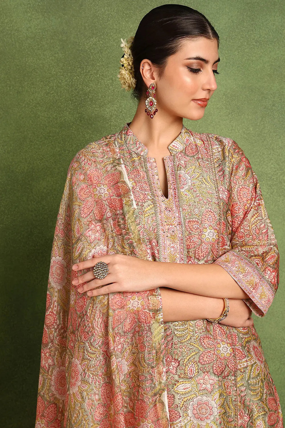 Green Chanderi Silk Kurta