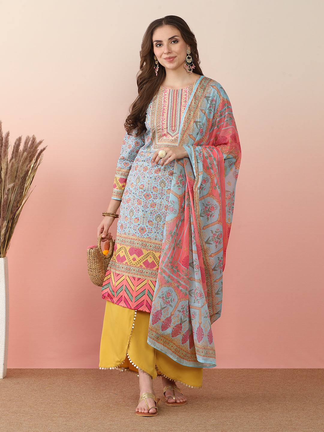 Women Ethnic Motifs Printed Regular Gotta Patti Kurta with Palazzos & With Dupatta