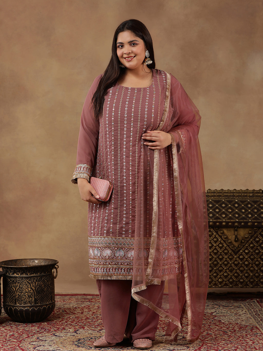 Women Ethnic Motifs Embroidered Regular Thread Work Kurta with Palazzos & With Dupatta - ID