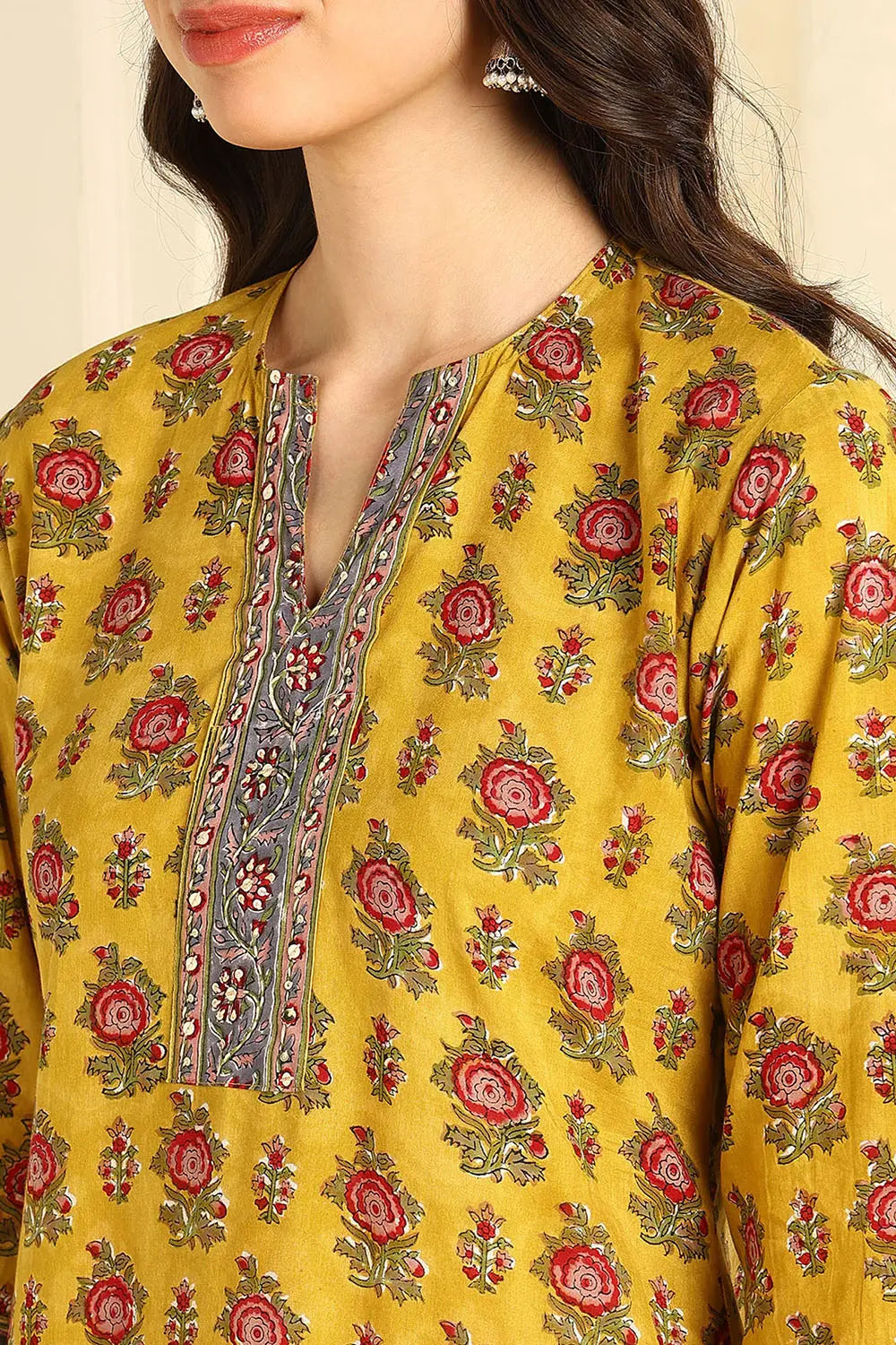 Mustard Yellow Straight Sanganeri Kurta