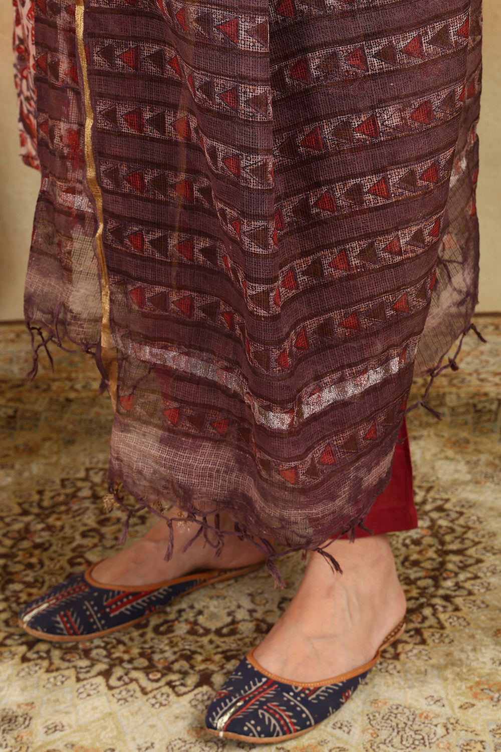 Maroon/Brown Kota Doria Dupatta