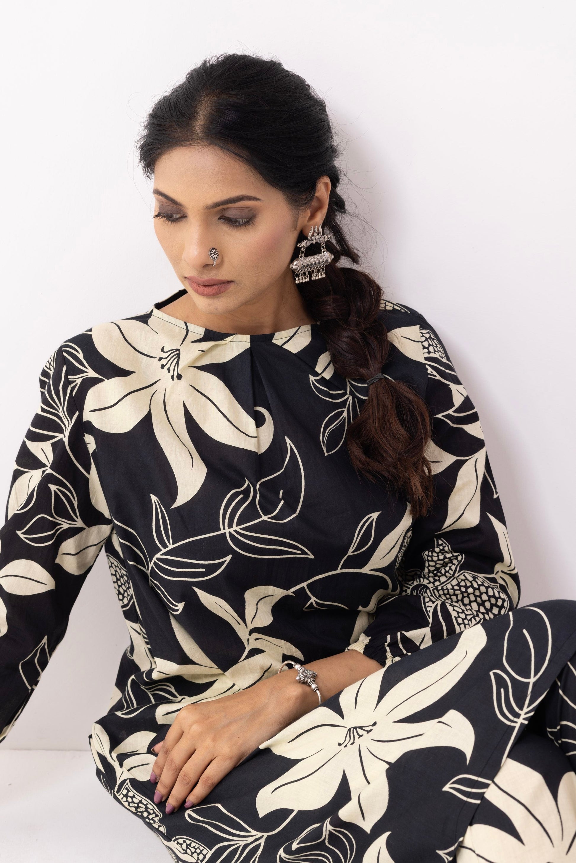 Black Block Printed Maya Kurta Set (Set of 2)- IC