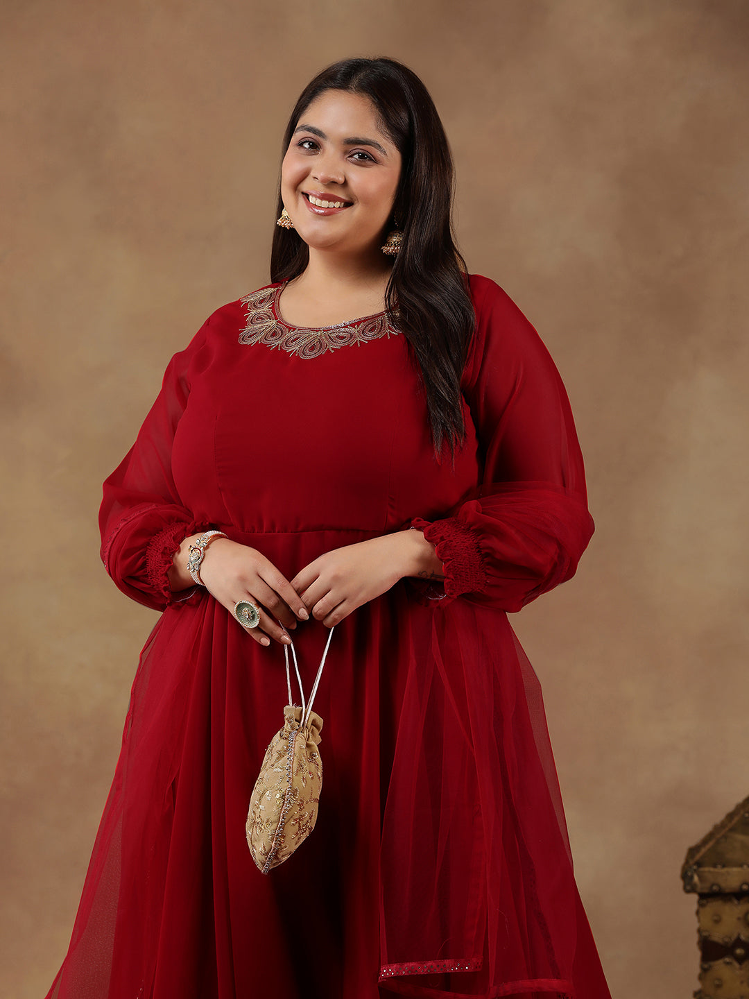 Yoke Design Sequinned Artwork Georgette Anarkali Kurta with Dupatta - ID