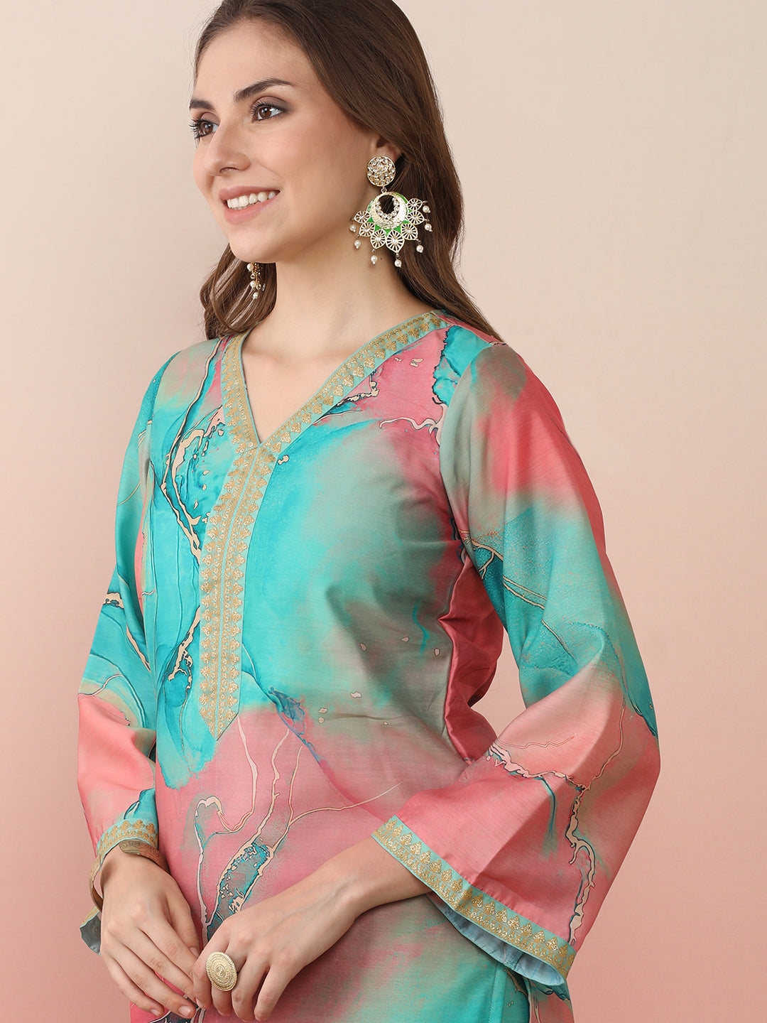 Abstract Printed Pakistani Kurta With Palazzo