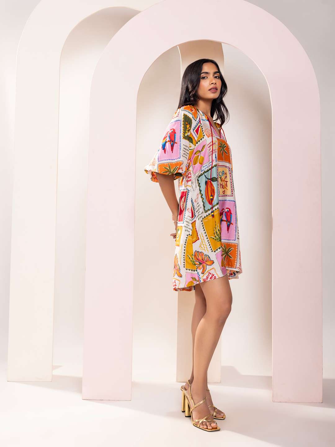Stamp Printed Mini Dress