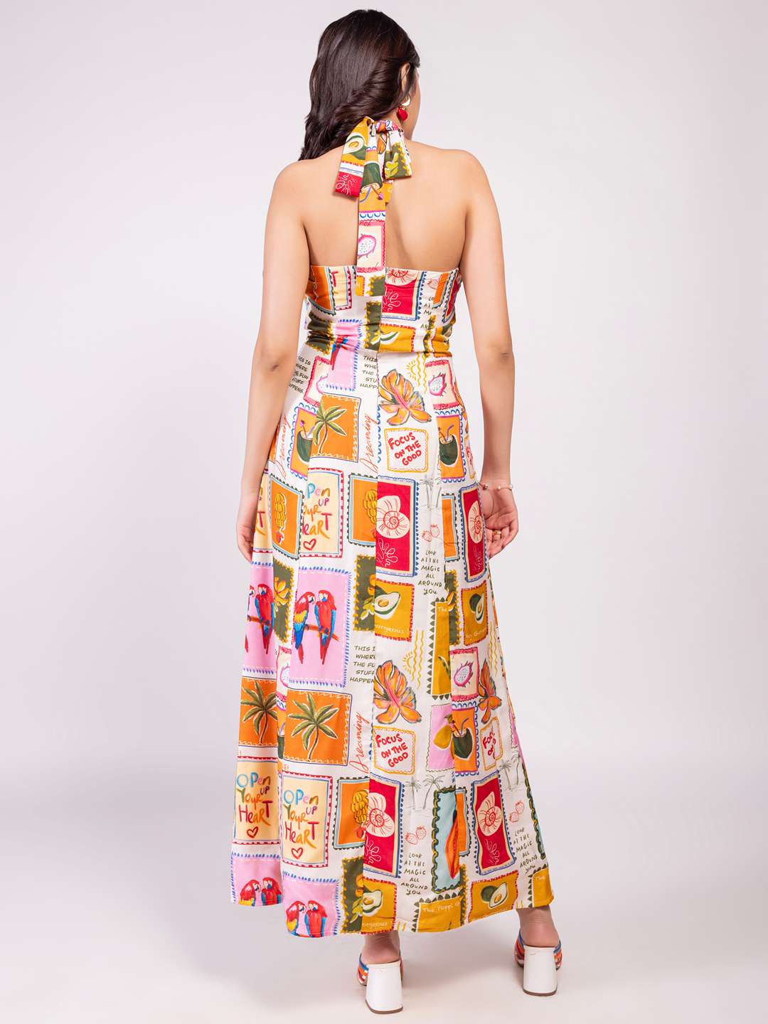 Stamp Printed Halter Neck Dress