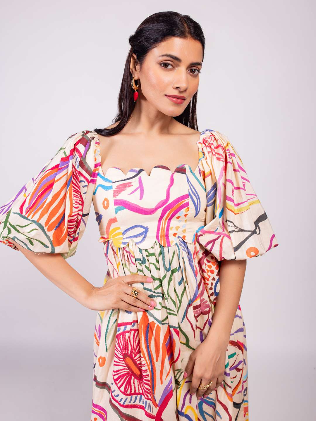 Fig Printed Scallop Maxi Dress