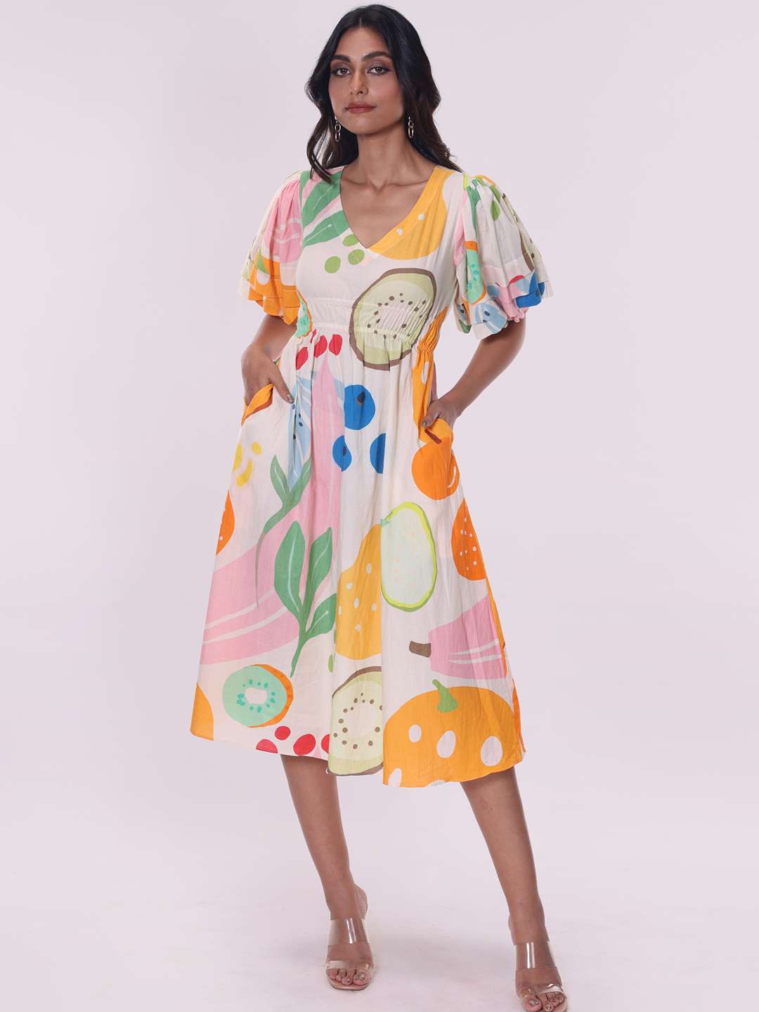 Berry Printed V Neck Dress