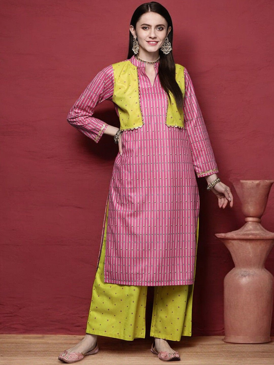 Women's Pink Velvet Sharara Set