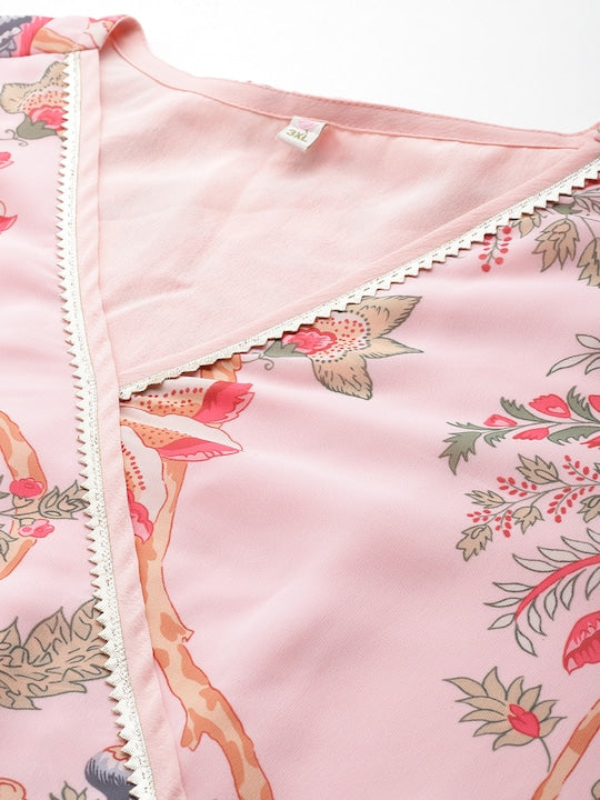 Plus Size Floral Printed Wrap Maxi Ethnic Dress-AH