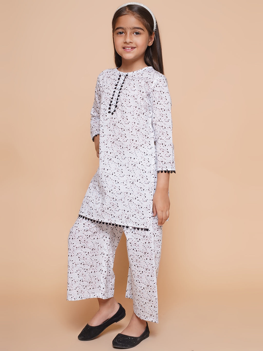 Girls Printed Regular Sequinned Pure Cotton Kurta with Trousers