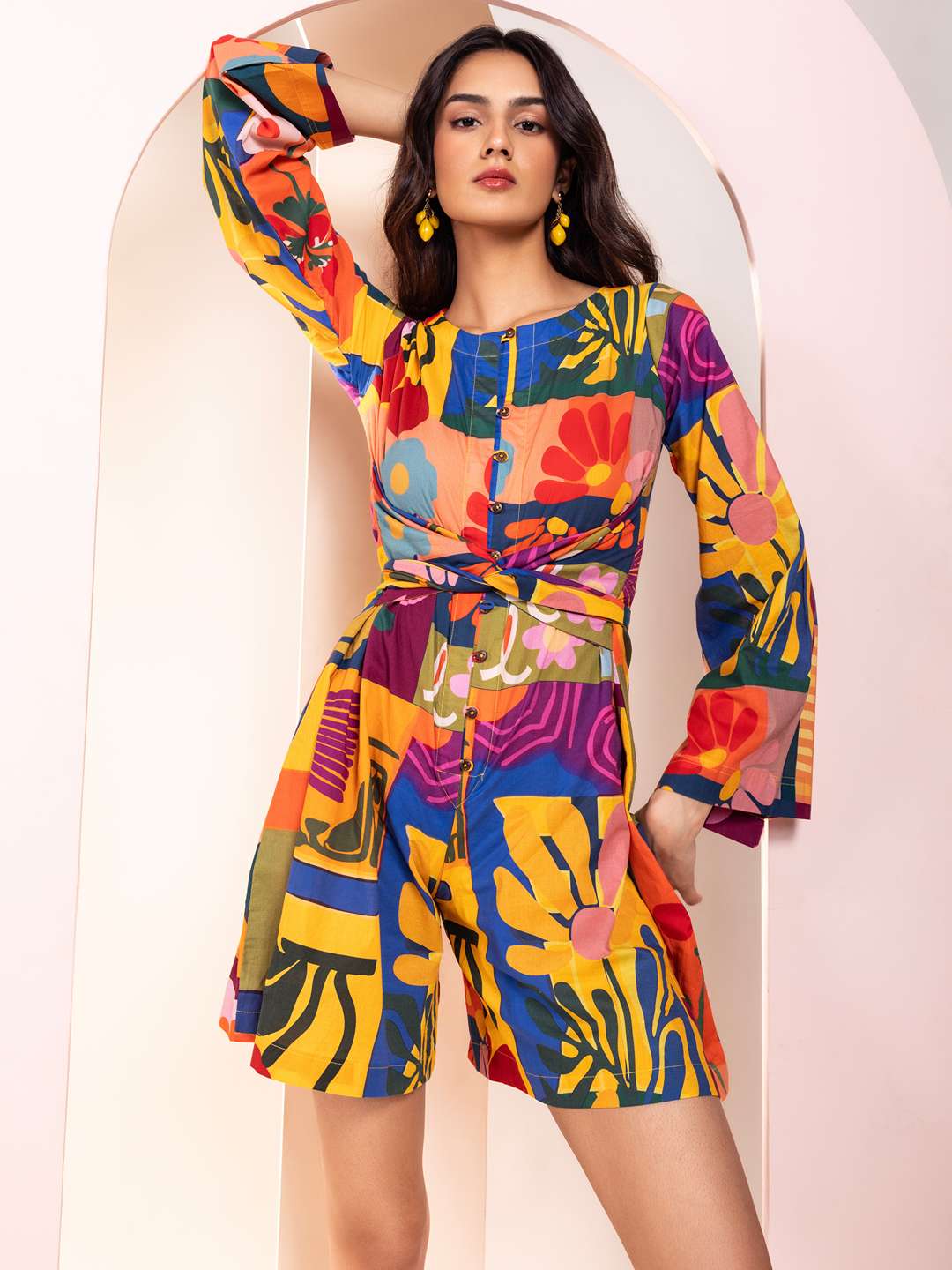 Retro Printed Mini Jumpsuit