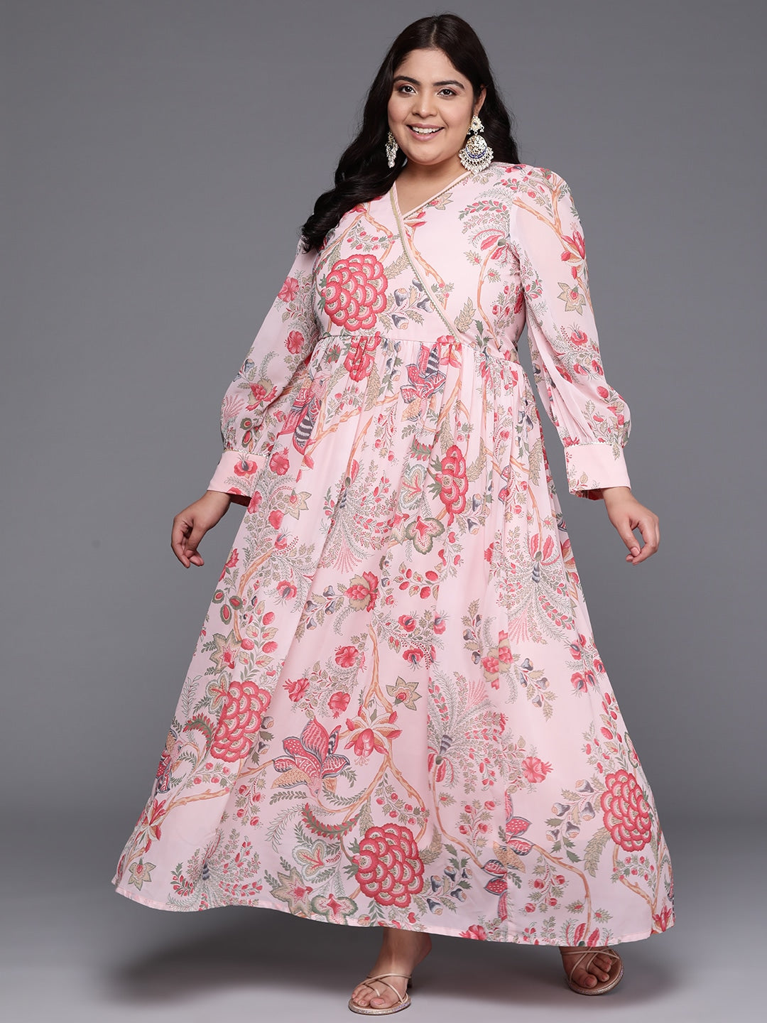 Plus Size Floral Printed Wrap Maxi Ethnic Dress