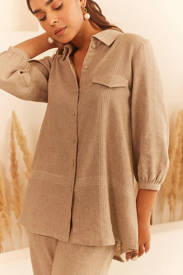 Beige Linen Shirt Set- II