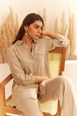 Beige Linen Shirt Set- II
