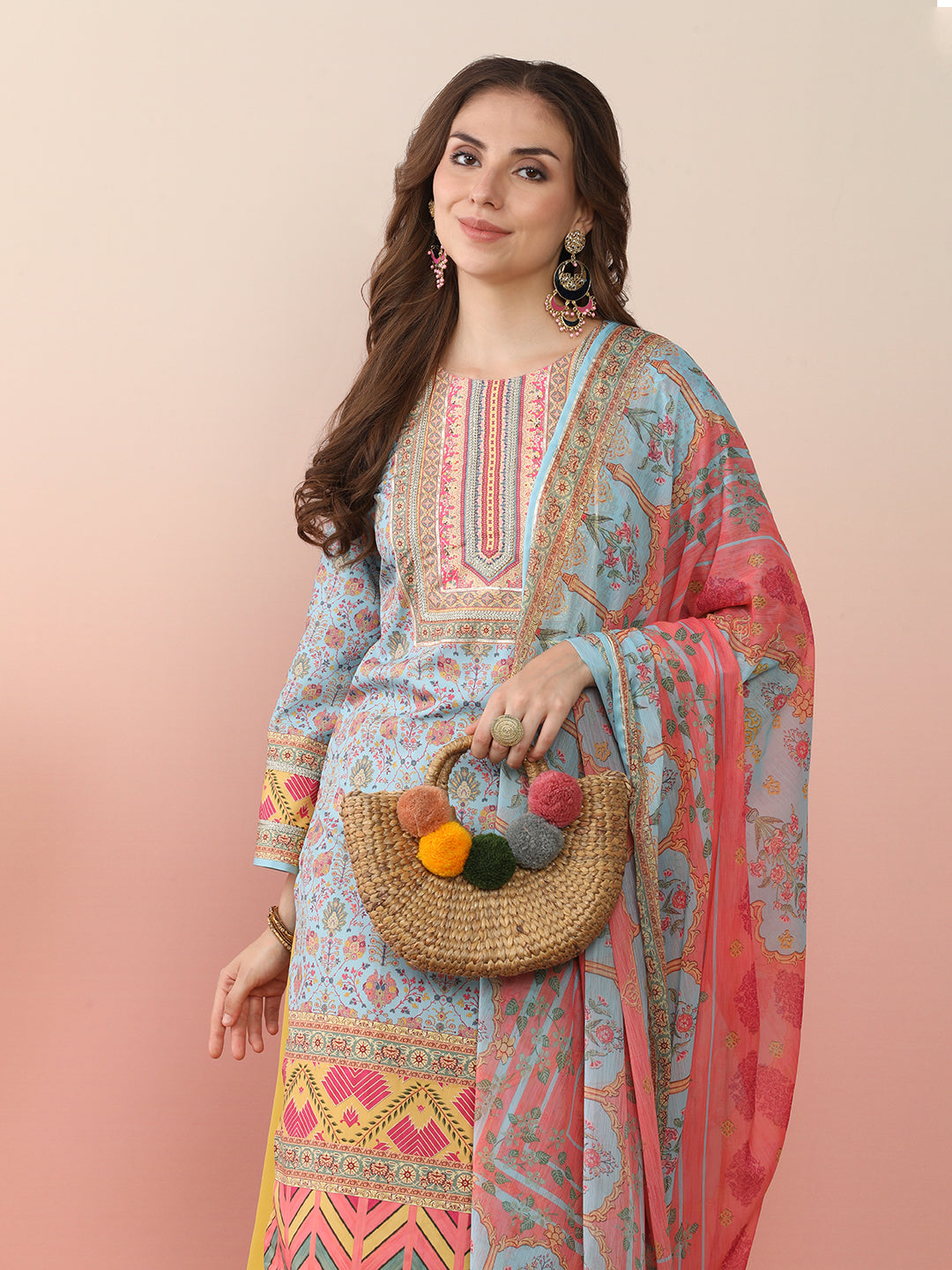 Women Ethnic Motifs Printed Regular Gotta Patti Kurta with Palazzos & With Dupatta