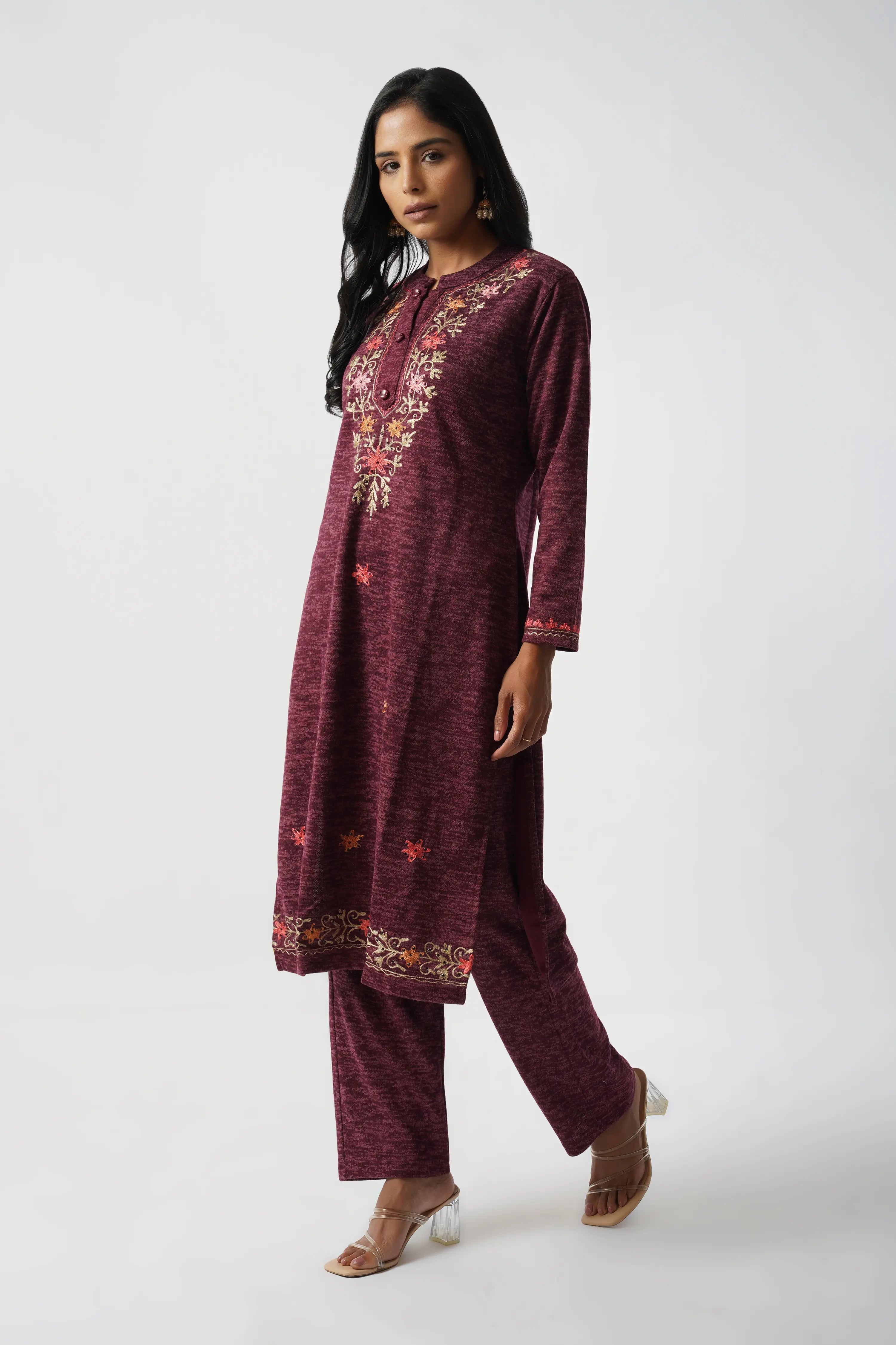 Blush Pink Karachi Wool Hand Embroidery Kurta Set