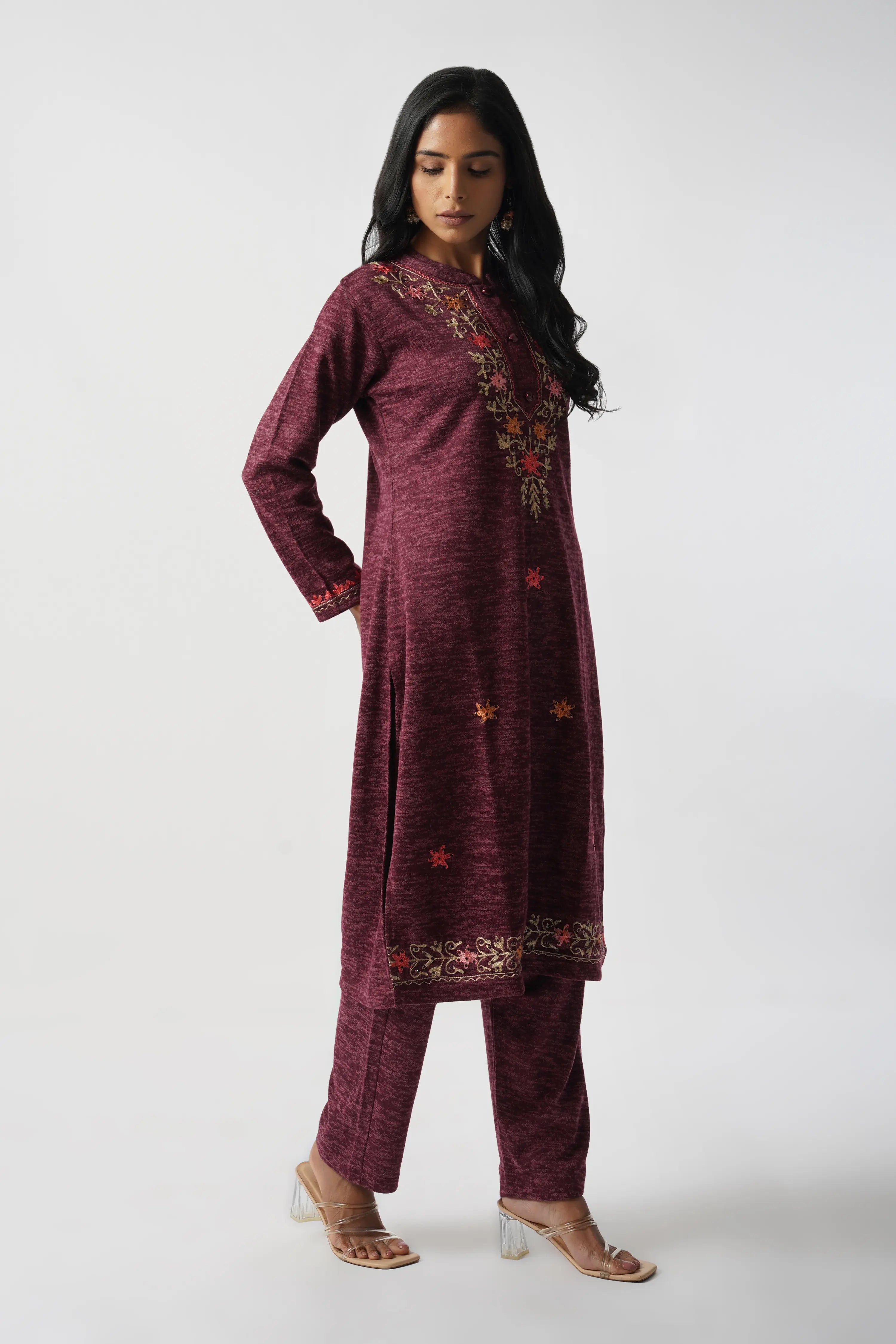 Blush Pink Karachi Wool Hand Embroidery Kurta Set