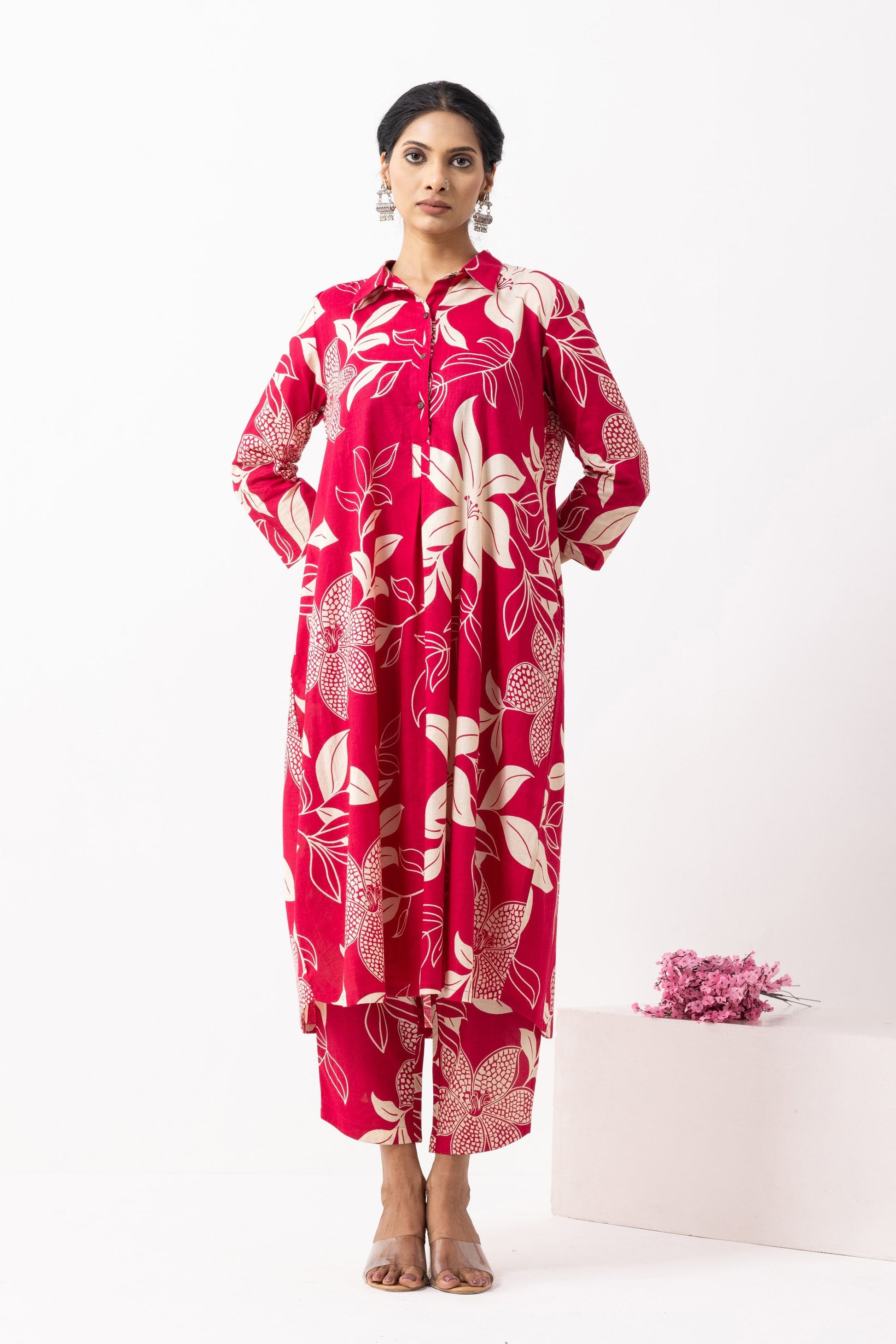Crimson Red Block Printed Victoria Kurta Set (Set of 2)- IC