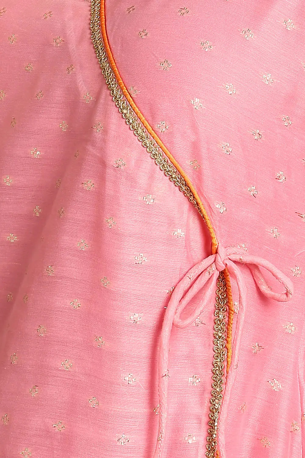 Pink Khari Printed Chanderi Silk Angrakha Kurta