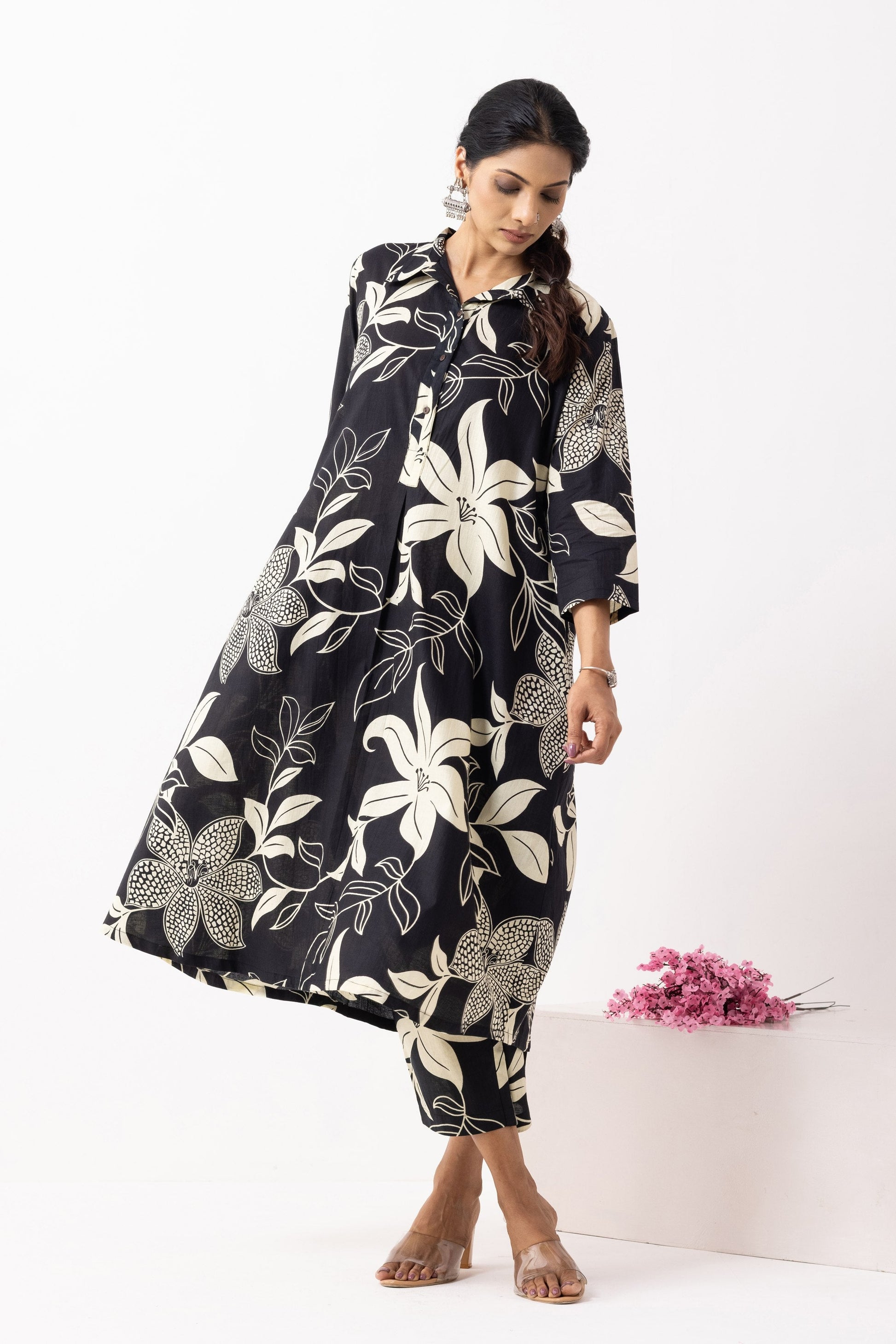 Black Block Printed Victoria Kurta Set (Set of 2)- IC
