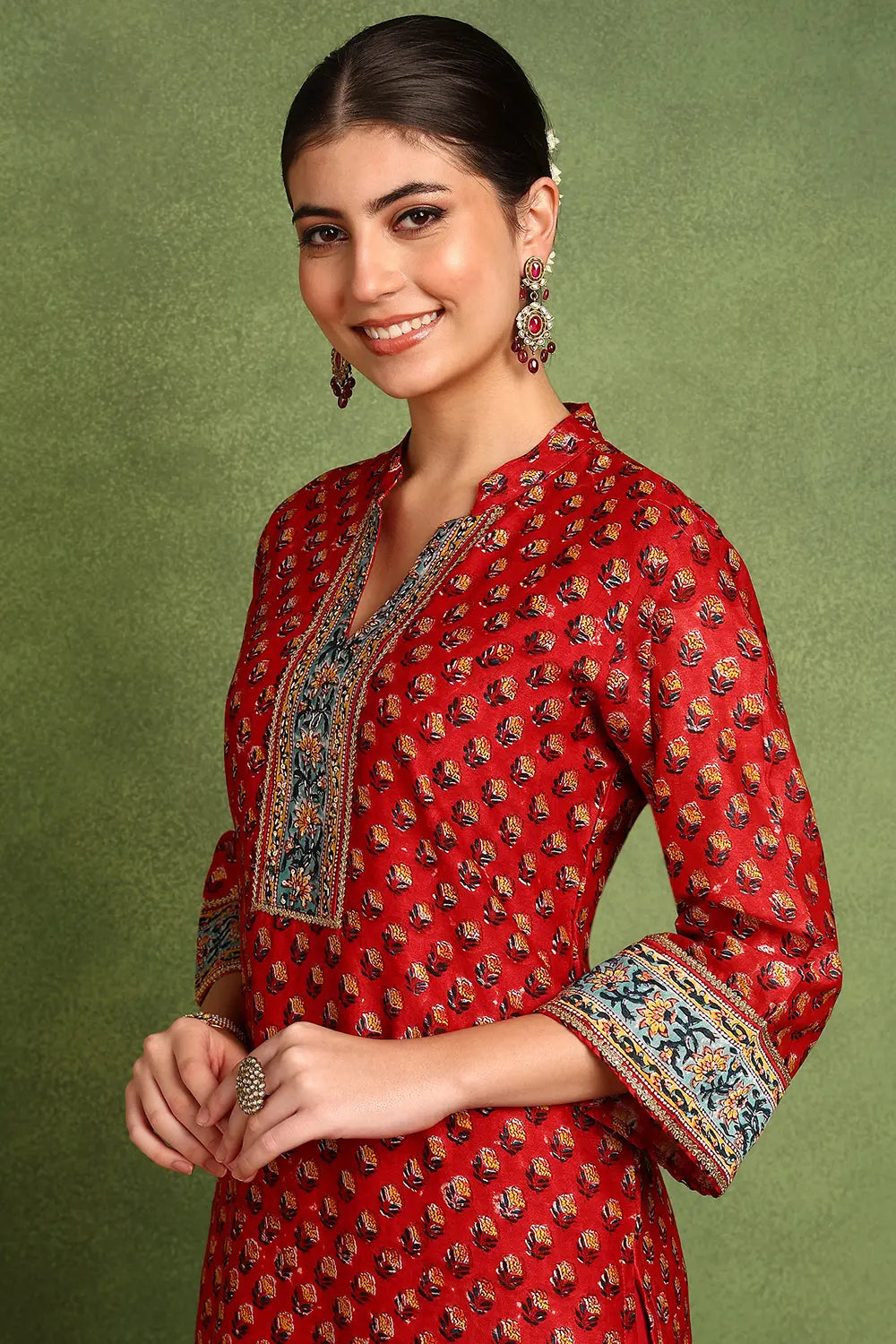 Red Chanderi Silk Kurta