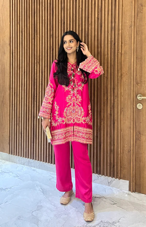 Noor Hot Pink Fusion Embroidered Set- II