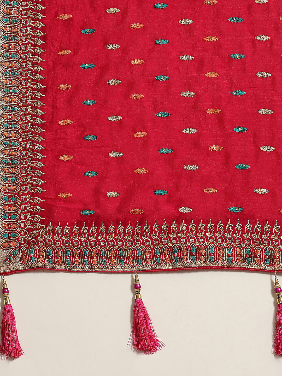 MITERA Women's Silk Blend Pink Embellished DesignerSaree With Blouse Piece