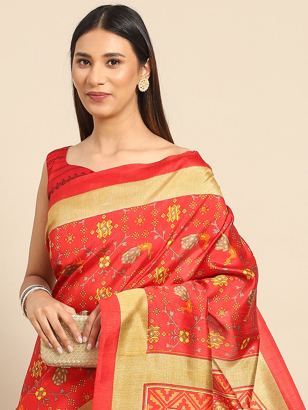 Art Silk Red Woven Design Designer Saree With Blouse