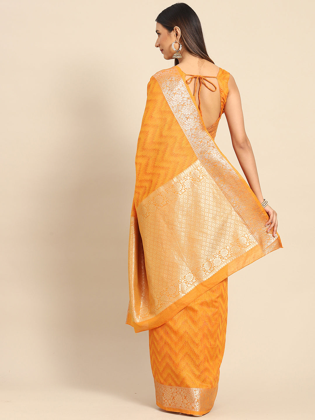 Cotton Blend Mustard Woven Design Designer Saree With Blouse