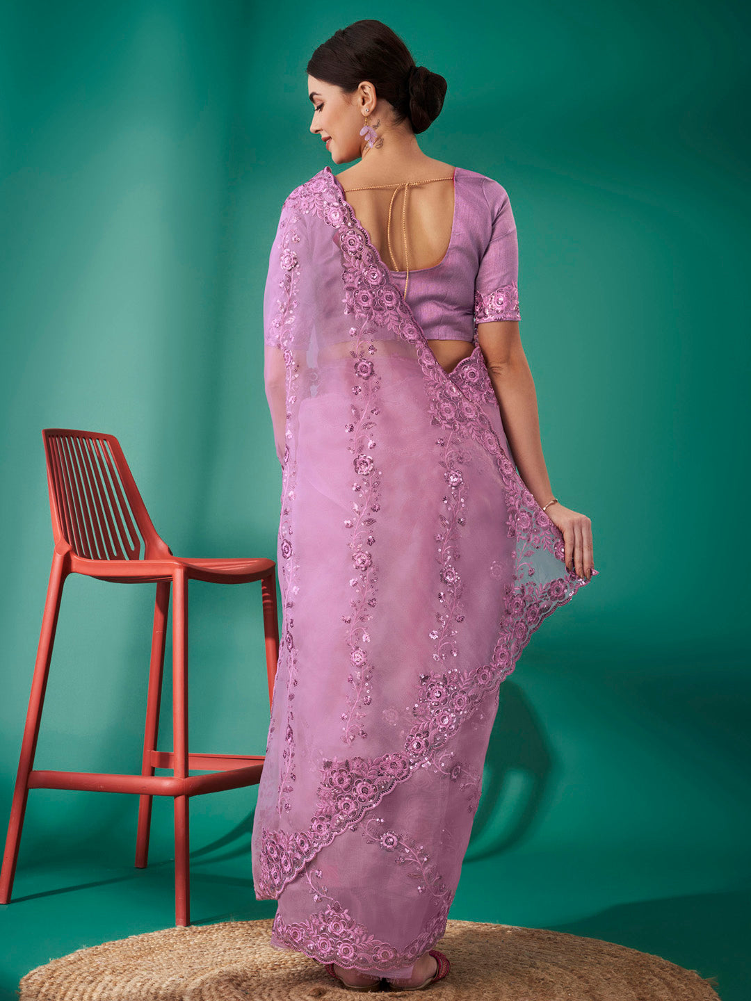 Organza Mauve Embellished Designer Saree With Blouse