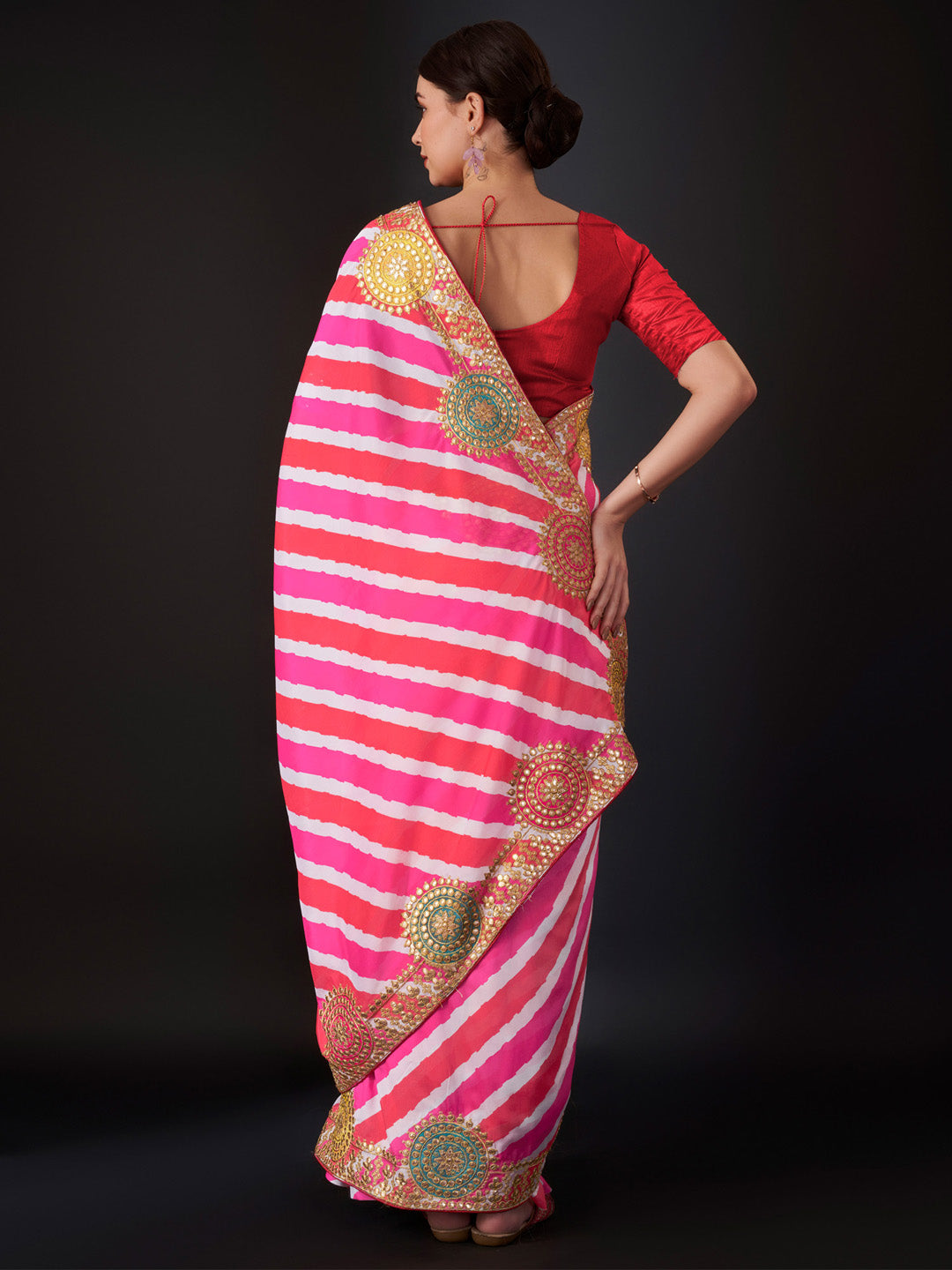 Vichitra Silk Pink Embroidered Designer Saree With Blouse