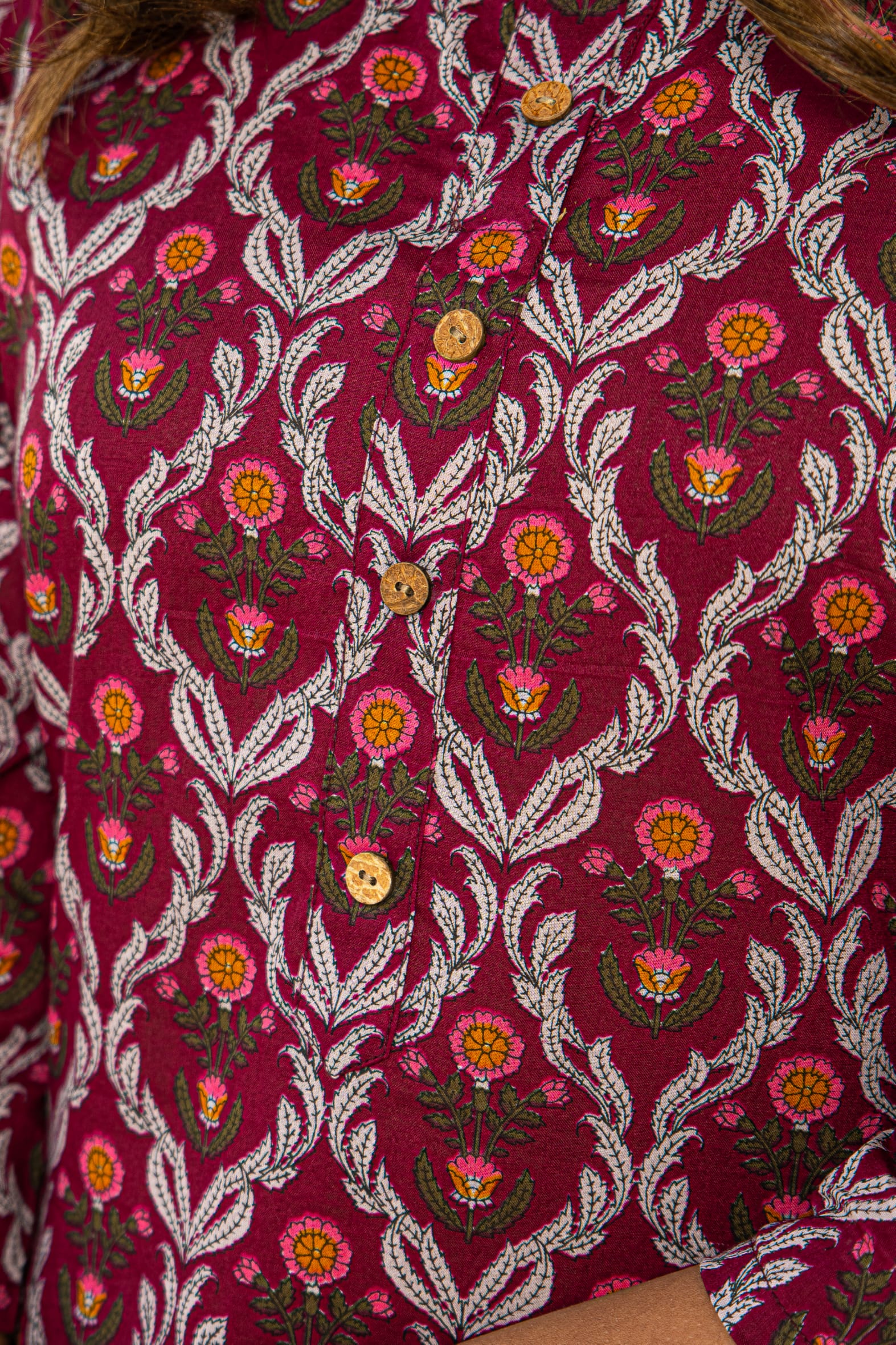 Burgundy Printed Cotton Suit with Kota Doria Dupatta