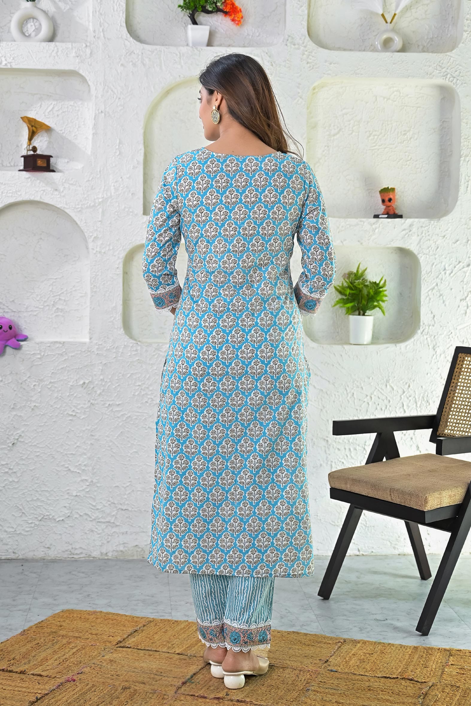 Blue Printed Hand Block Printed Suit with Dupatta