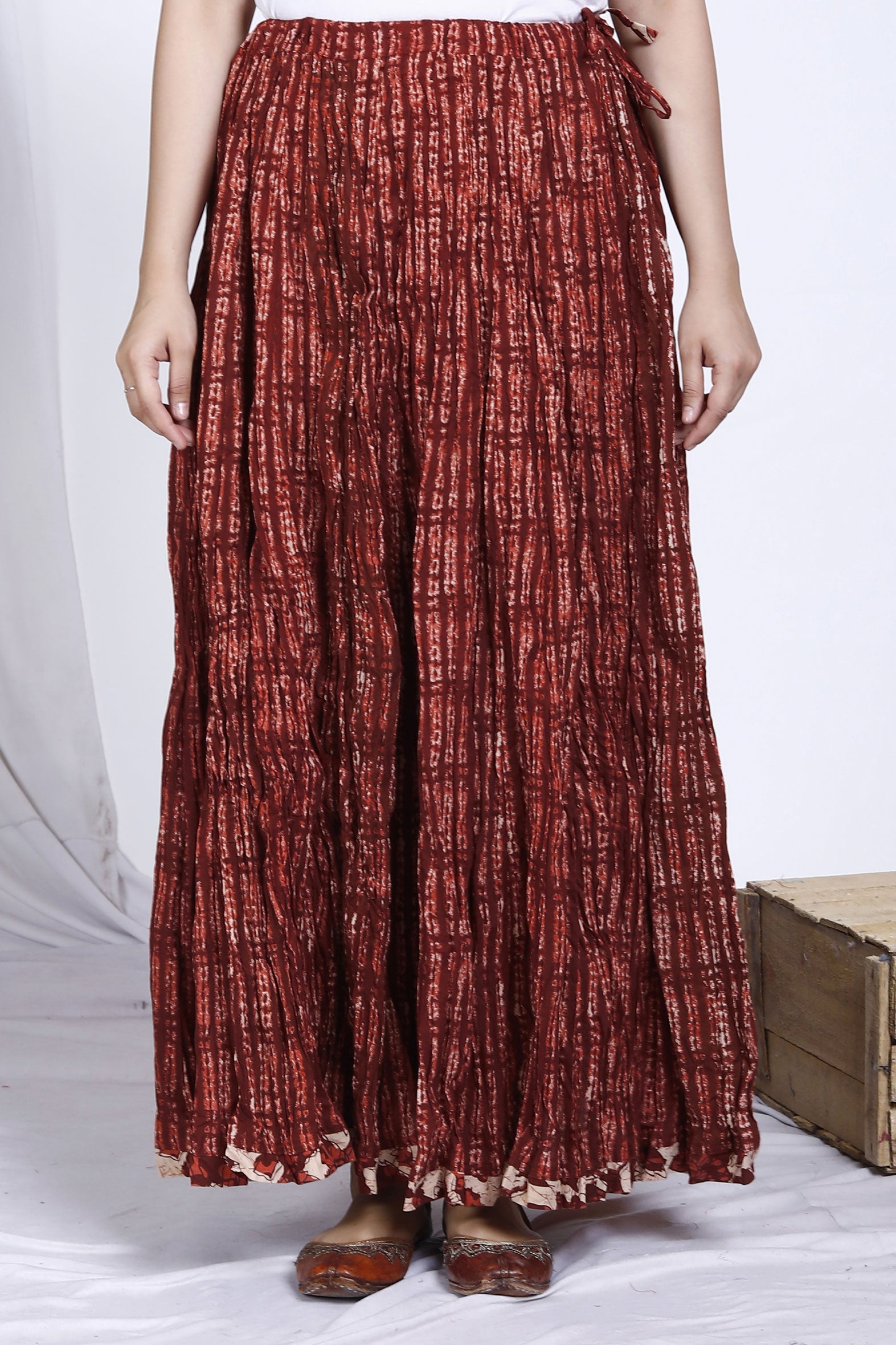 Maroon Jaal Printed Long Cotton Skirt