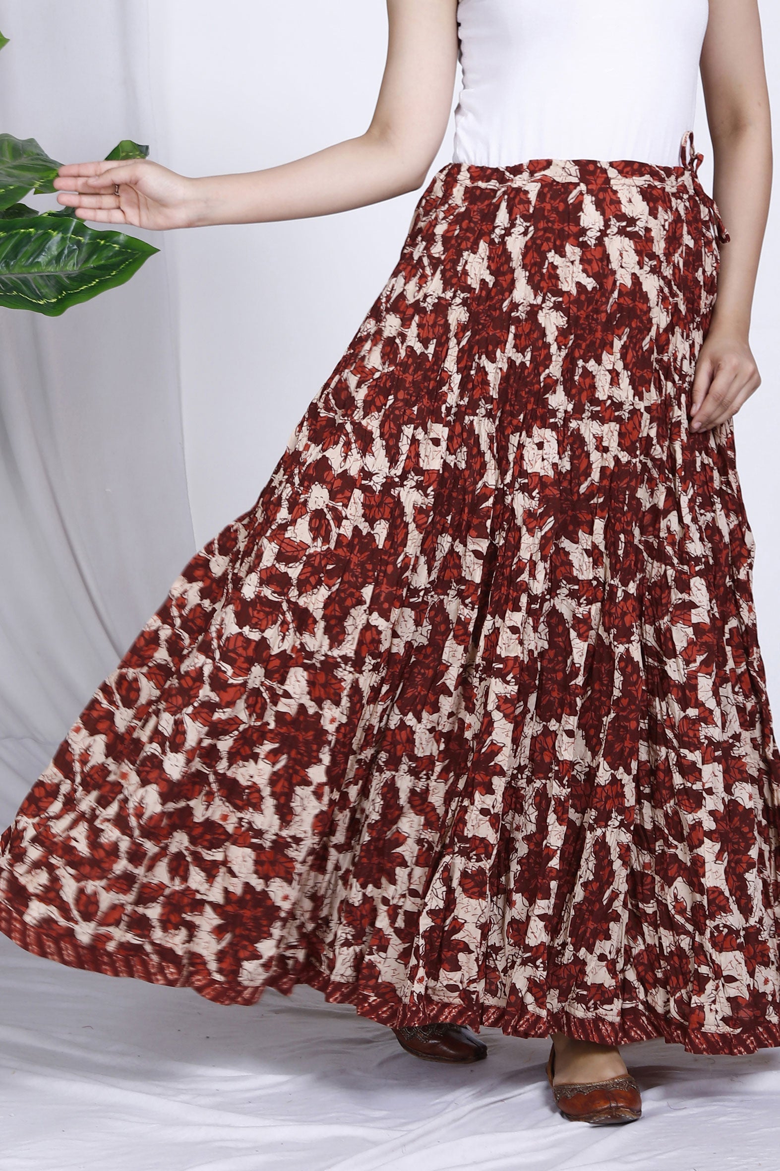 Maroon Beige Jaal Printed Long Cotton Skirt