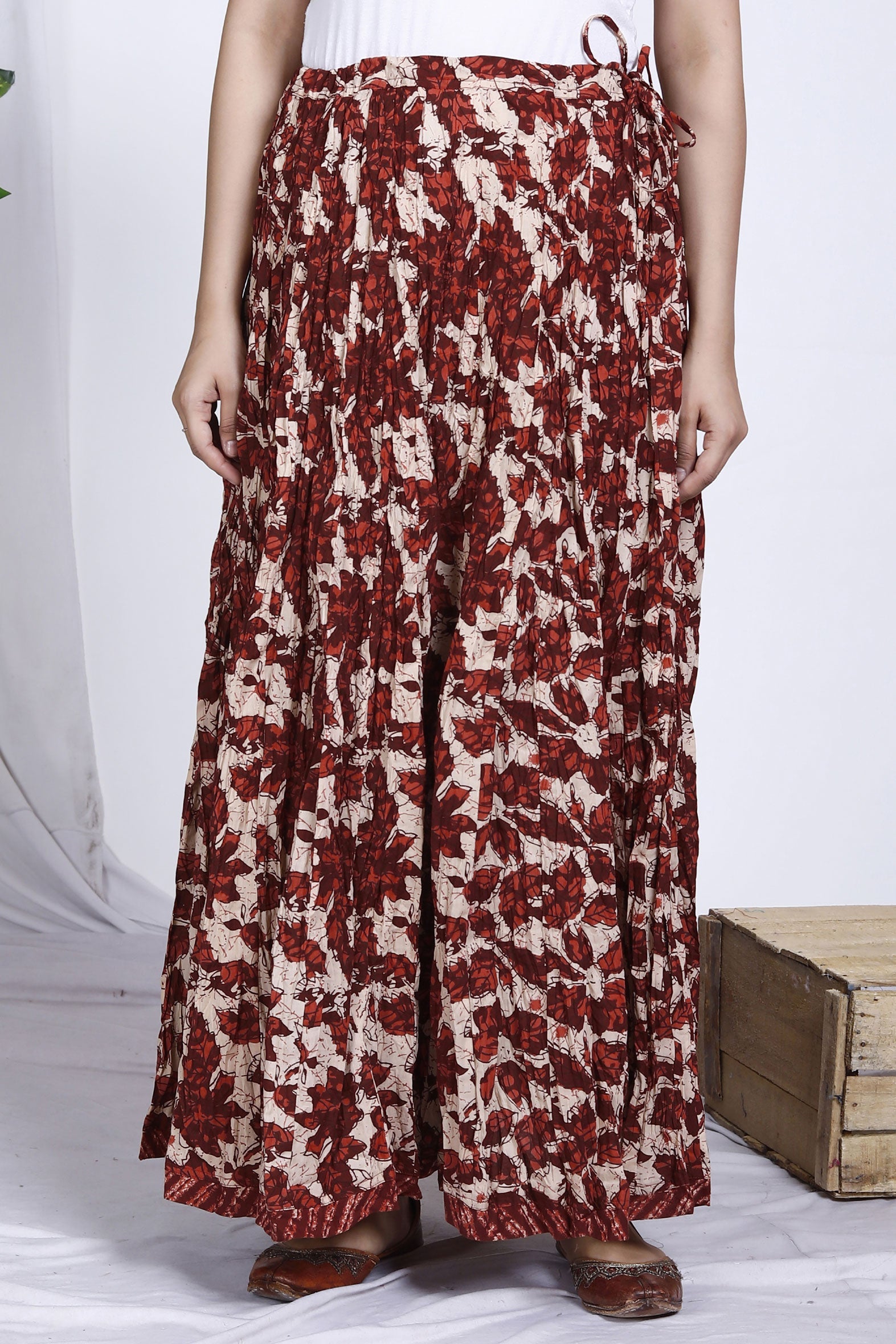 Maroon Beige Jaal Printed Long Cotton Skirt