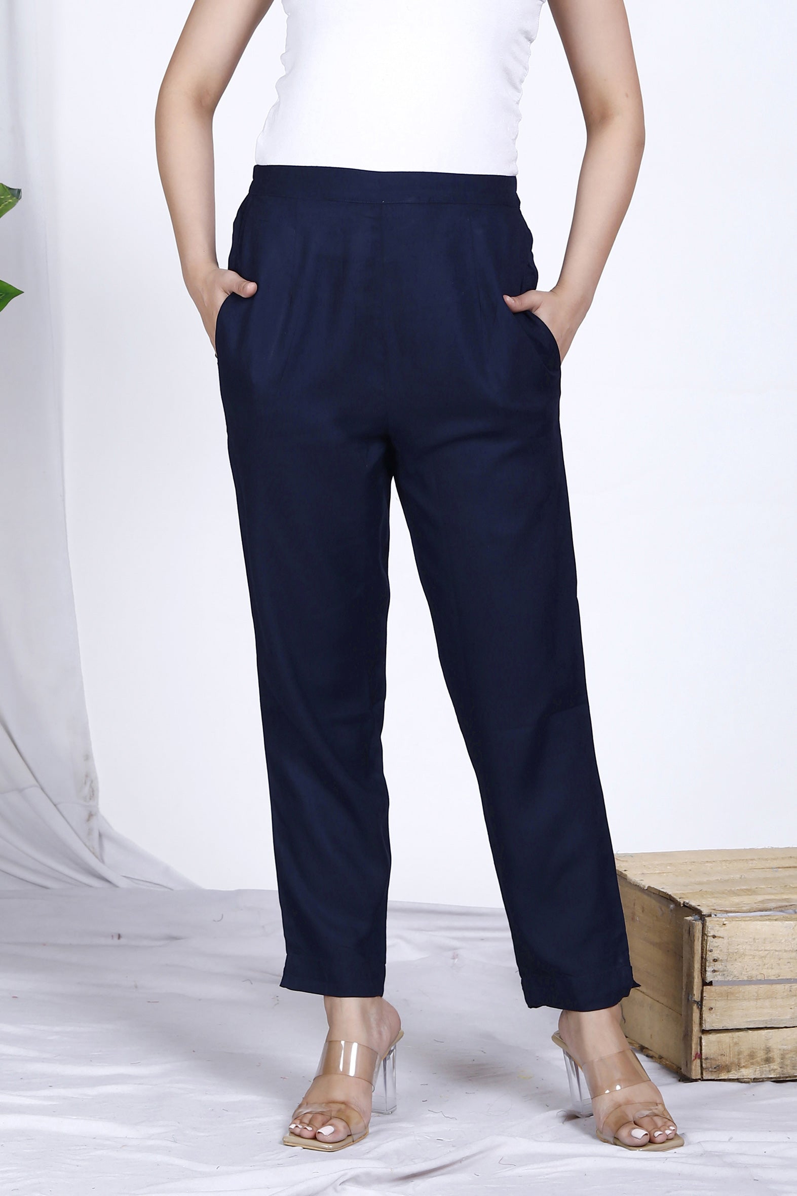 Navy Plain Rayon Pant