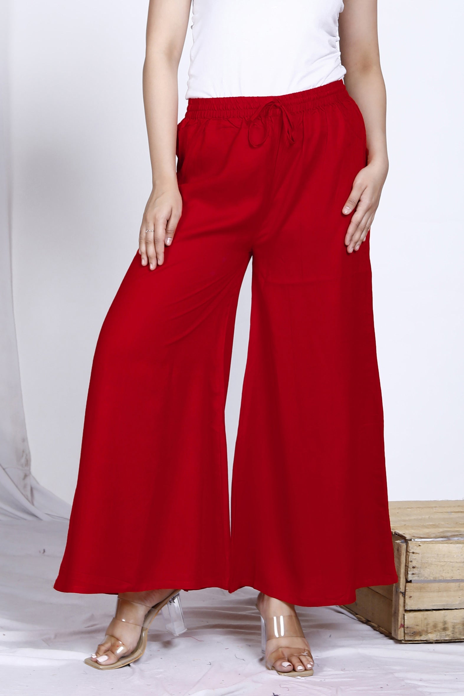 Red Plain Rayon Palazzo