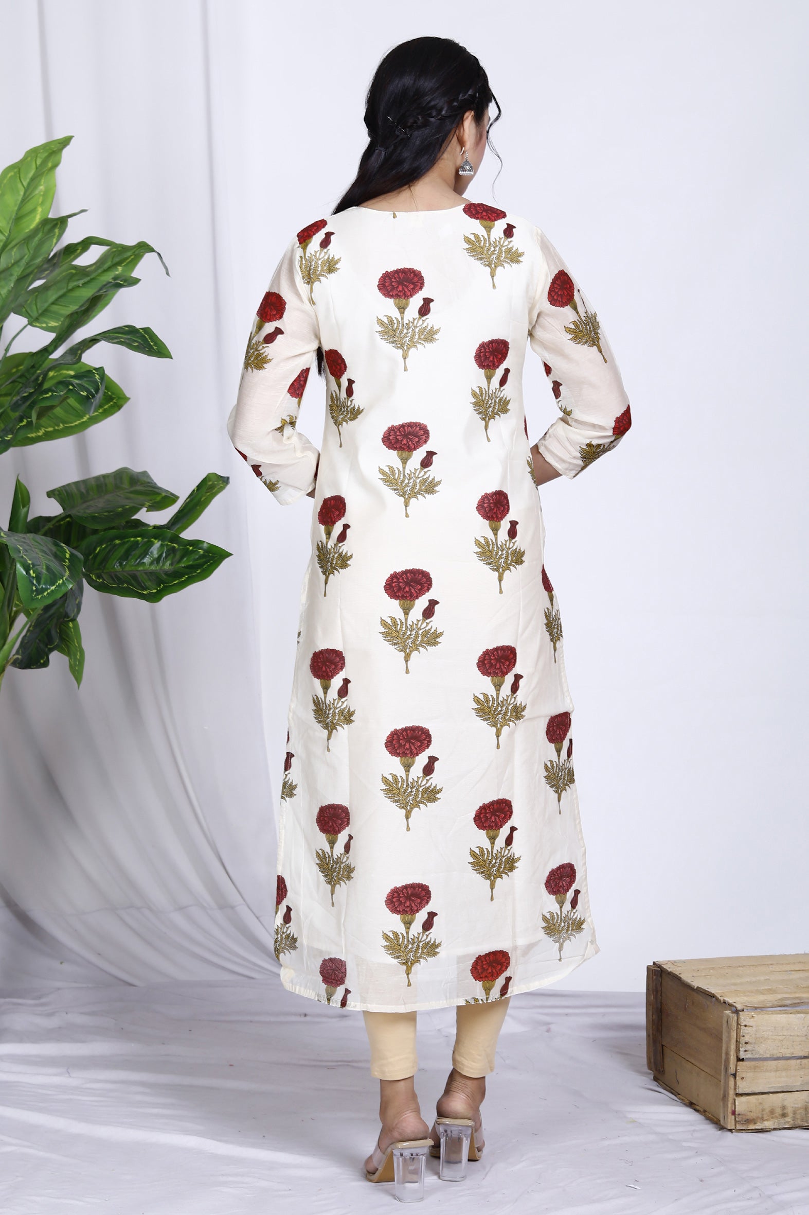 White Butta Printed Chanderi Kurta For Women