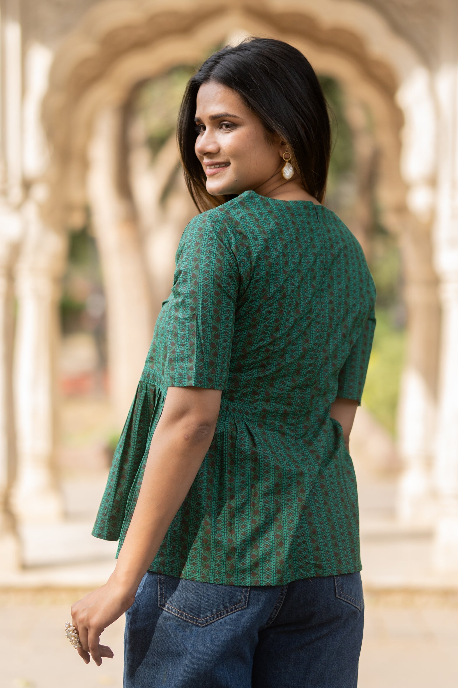 Green Printed Cotton Top