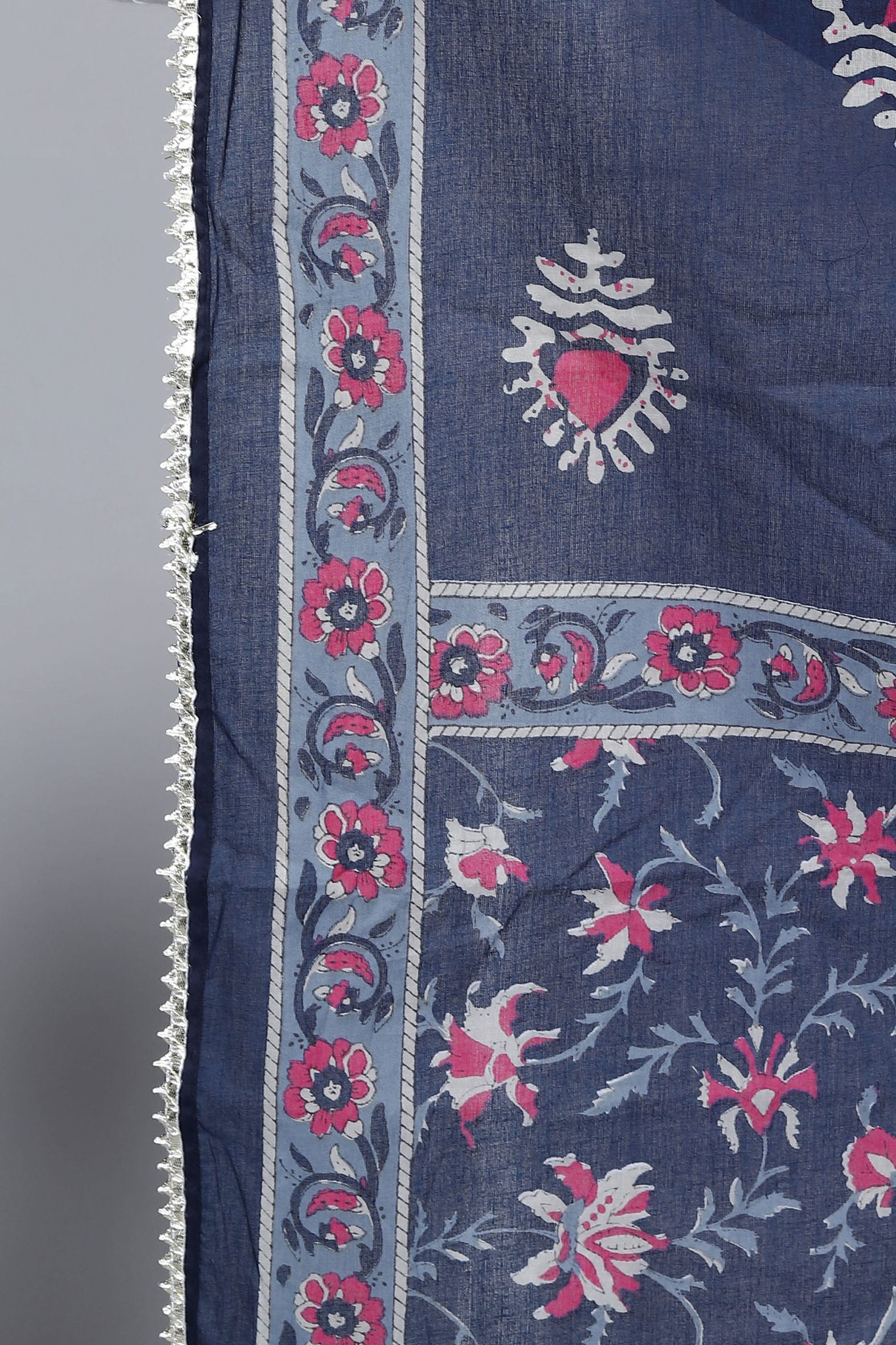 Navy Hand Block Printed Cotton Dupatta