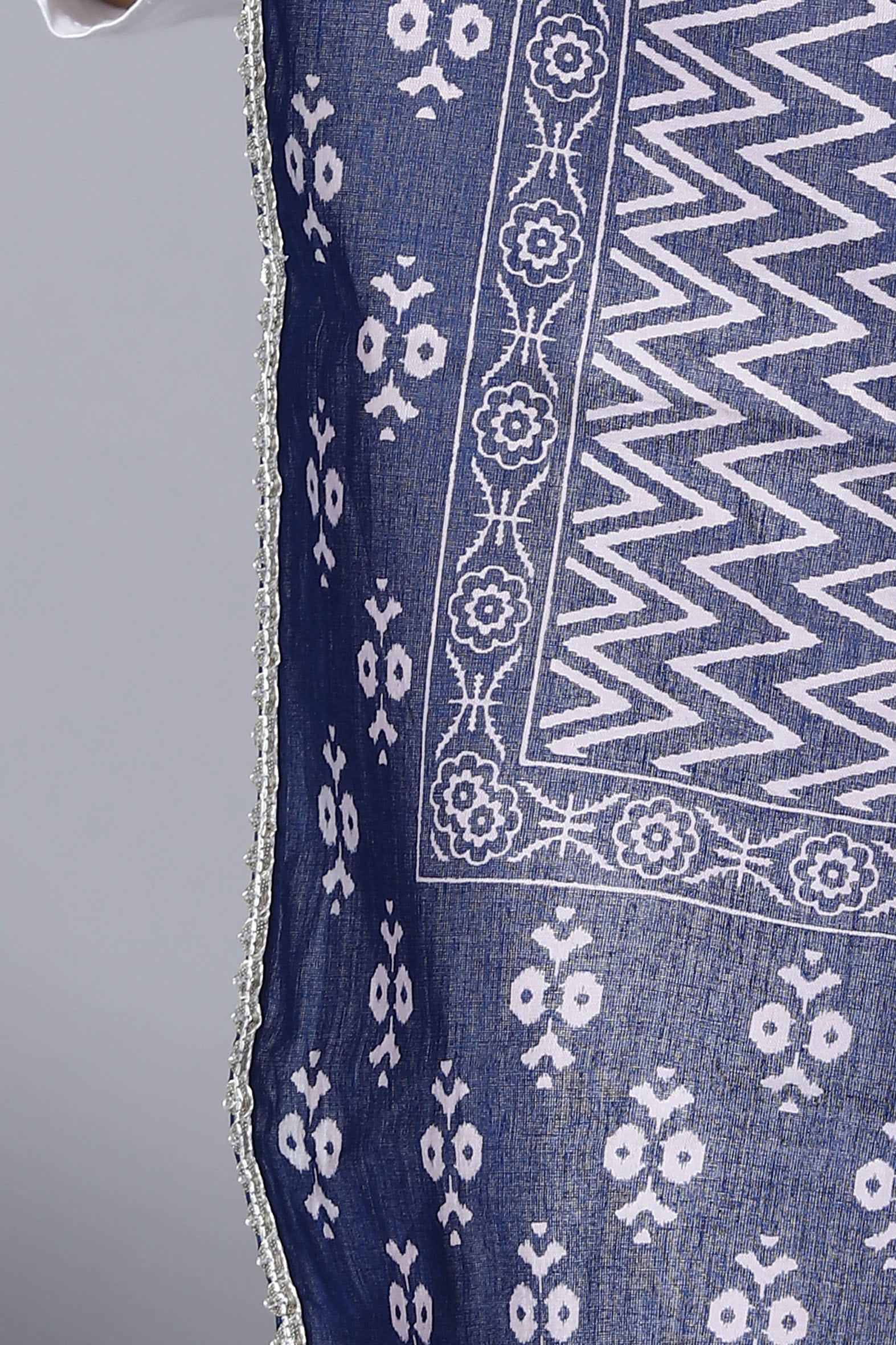 Navy Hand Block Printed Cotton Dupatta